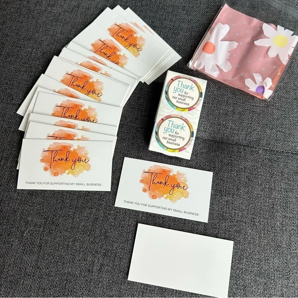 25 THANK YOU Business Cards + 25 Stickers, Starter Set, Watercolor, ORANGE